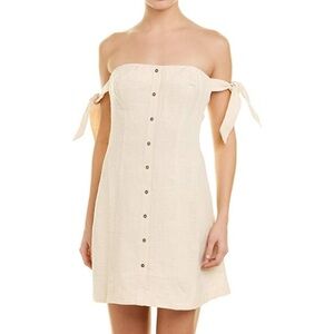 Astr Off-Shoulder Tie-Strap Button-Front Cream Mini Dress - Araceli Dress